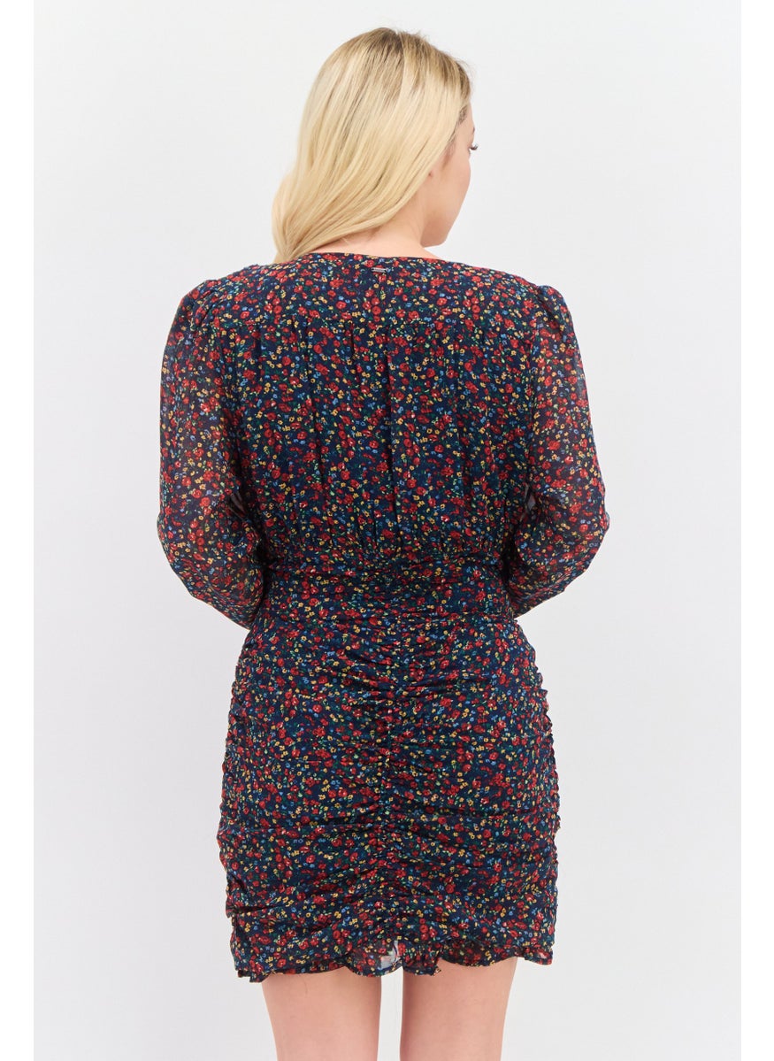 Pepe Jeans Women Allover Print Mini Dress, Navy Combo  - Image 3