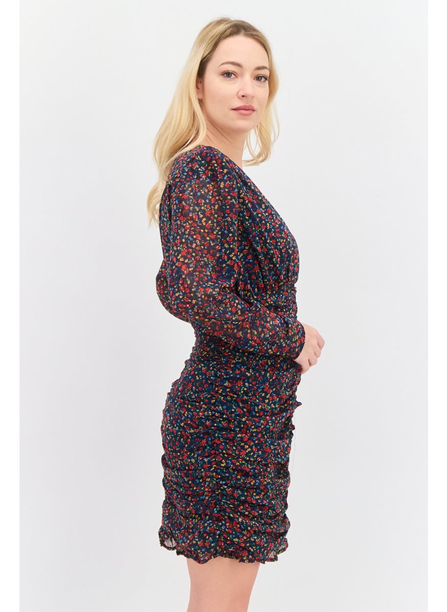 Pepe Jeans Women Allover Print Mini Dress, Navy Combo  - Image 2