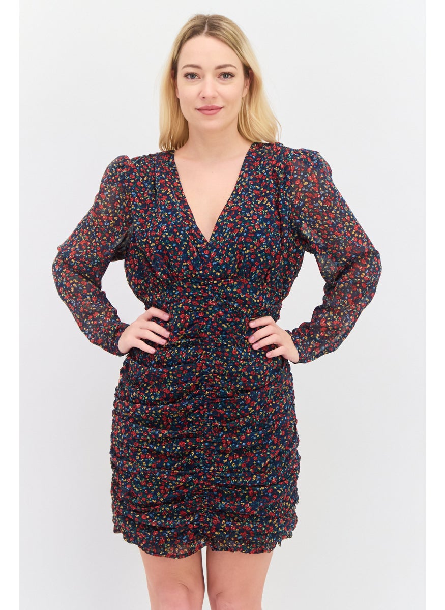 Pepe Jeans Women Allover Print Mini Dress, Navy Combo  - Image 1