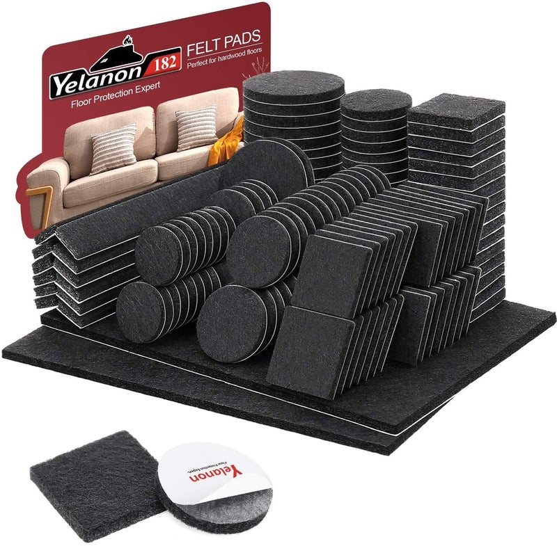 Yelanon Felt Furniture Pads -182 Pcs Premium Felt Pads for Chair Legs Furniture, Floor Protectors for Hardwood Floors, Black - Image 1