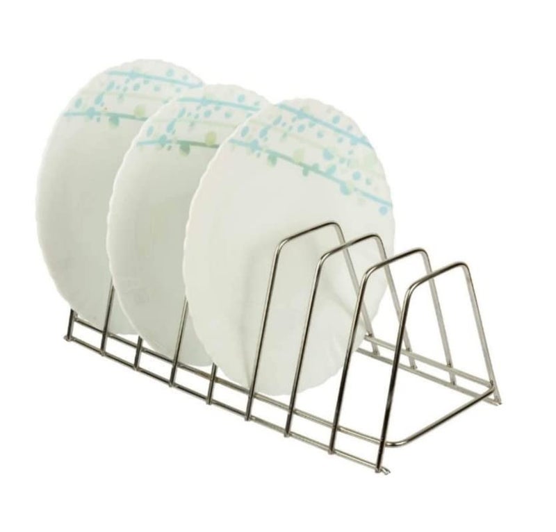CR18 COLLECTION Stainless Steel Square Plate Rack for Kitchen Dish Rack Thali Stand for Kitchen Dish Stand 6 Plate Stand for Kitchen Cabinet Dining Table Plate Stand Silver Color Pack of 2 - Image 2