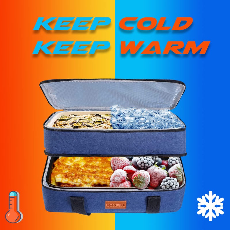 Uoxfill Lunch Bag Insulated Thermal Food Carrier Insulated Double Decker Casserole Carrier For Hot Or Cold Food Insulated Tote Bag For Potluck Cookouts Picnic Lasagna Holder - Image 3