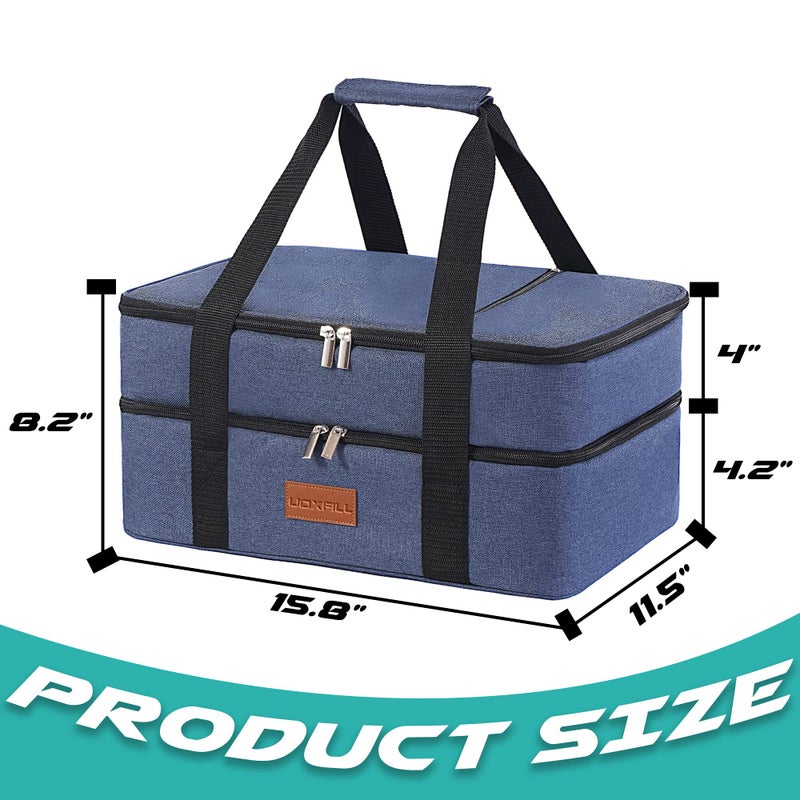 Uoxfill Lunch Bag Insulated Thermal Food Carrier Insulated Double Decker Casserole Carrier For Hot Or Cold Food Insulated Tote Bag For Potluck Cookouts Picnic Lasagna Holder - Image 5