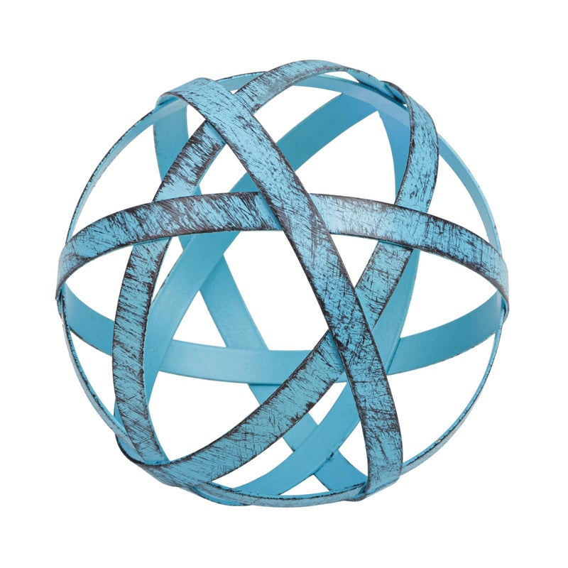 Everydecor Metal Decorative Sphere For Home Decor - Hand Painted  Modern Decorative Balls For Living Room  Bedroom  Kitchen  Bathroom  Office - Table Decorative Orbs For Centerpiece (Distressed Blue) - Image 1