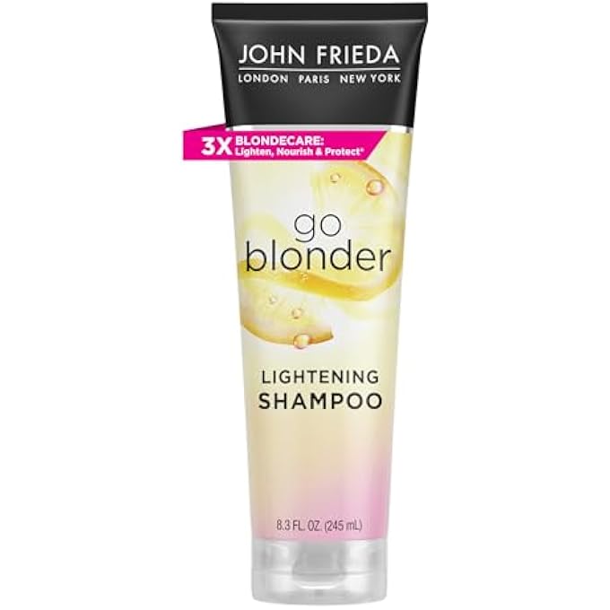 John Frieda GO BLONDER LIGHTENING SHAMPOO FOR BLONDE COLOR-TREATED HAIR, PARABEN FREE, PHTHALATE FREE, SILICONE FREE, AMMONIA FREE, CRUELTY FREE, VEGAN FRIENDLY BLONDE SHAMPOO 8.3 OZ BOTTLE - Image 1