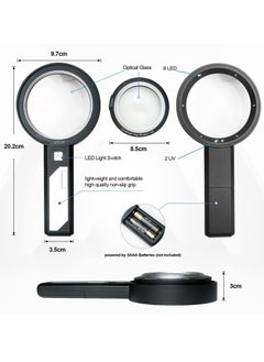 XiuWoo Magnifying Glass with Light 6X 9X15X Combined Illuminated Magnifier 6 LED 2 Purple Lighted Dual-Lens, Detachable Handheld For Seniors Read, Stamps, Map, Inspection.  - Image 5