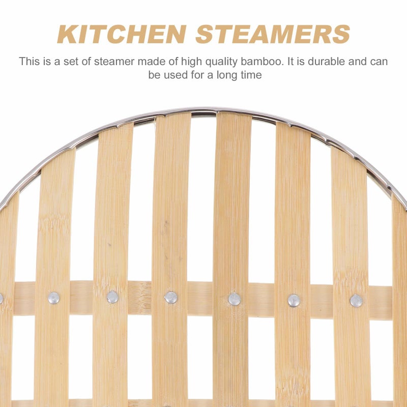 Reusable 26cm Round Bamboo Steamer Basket Set For Dumplings Vegetables Home Cooking - Image 4