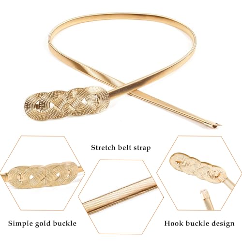 E-Clover Fashion Stretch Belts for Women Gold Skinny Belt for Dress Waistband - Image 5