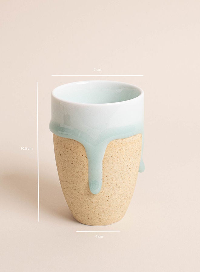 NIBEMINENT Ceramic Coffee Cup With Glazed Detail Blue/Beige - Image 4