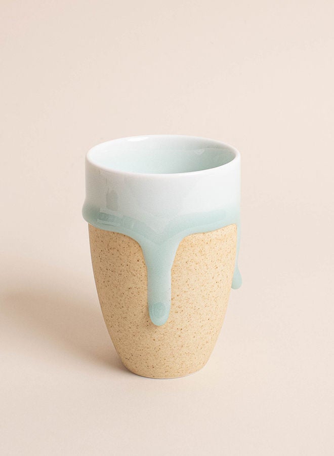 NIBEMINENT Ceramic Coffee Cup With Glazed Detail Blue/Beige - Image 2