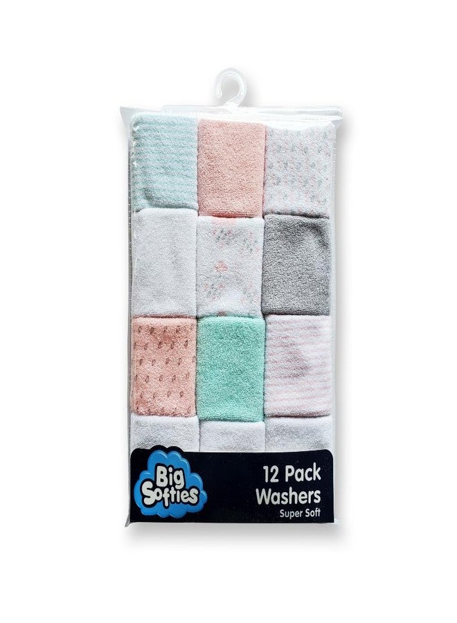 Big Softies Baby Terry Washers|Baby Napkins|Towelling|Cotton Blend|Super Absorbent & Soft|Baby's Hygiene|Soft Pastel Colours & Prints for Girls|Pack of 12