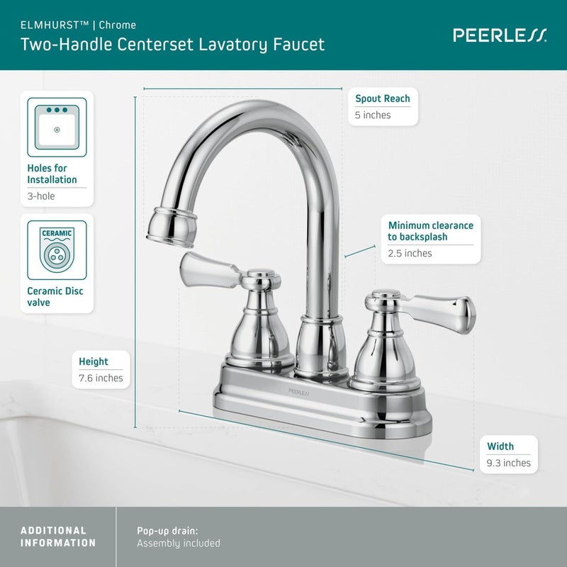 Peerless P2665LF Elmhurst TwoHandle Bath Faucet Centerset Chrome - Image 3