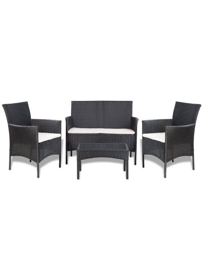 vidaxl vidaXL 4 Piece Garden Lounge Set with Cushions Poly Rattan Black  - Image 1