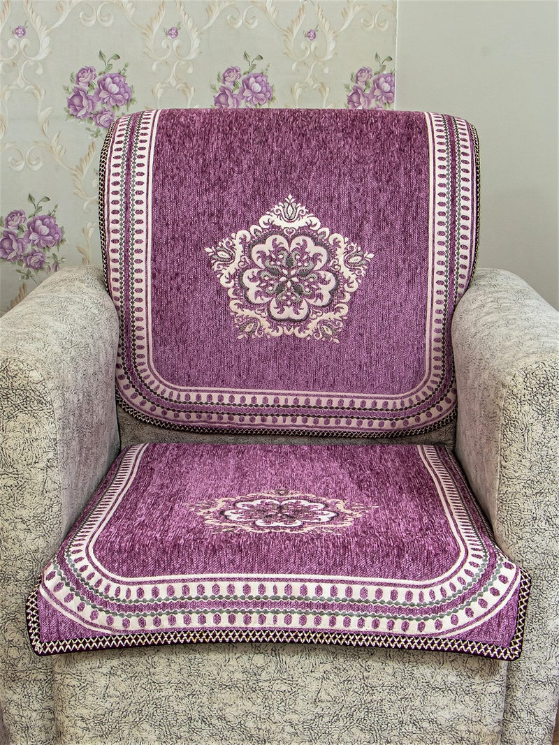 KREEVA Velvet Chenille Sofa Cover | for 5 Seater (3+1+1) Sofa | (Tohfa Purple_2, 6 Piece Set) | Sofa Slipcovers - Image 1