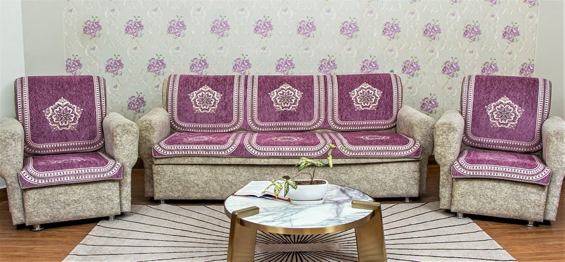 KREEVA Velvet Chenille Sofa Cover | for 5 Seater (3+1+1) Sofa | (Tohfa Purple_2, 6 Piece Set) | Sofa Slipcovers - Image 2