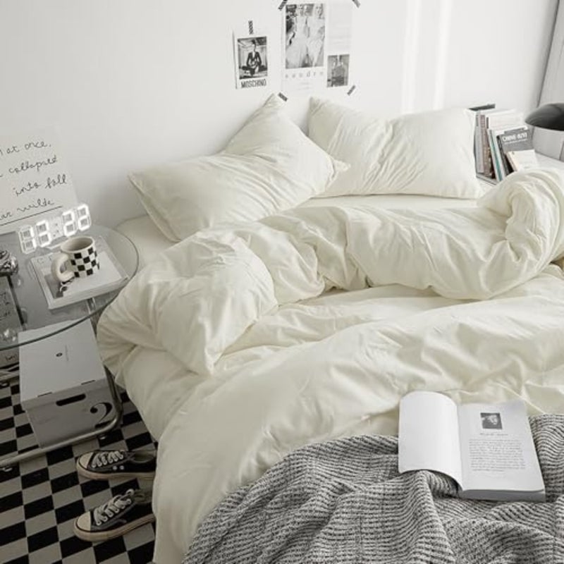 Yuchuang 4-Piece Bed Cover Set, Cotton, Solid Color, King Size, Solid Pattern - Image 2
