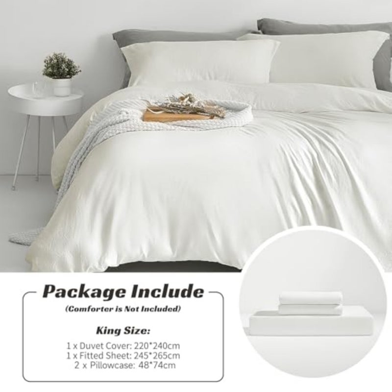 Yuchuang 4-Piece Bed Cover Set, Cotton, Solid Color, King Size, Solid Pattern - Image 5