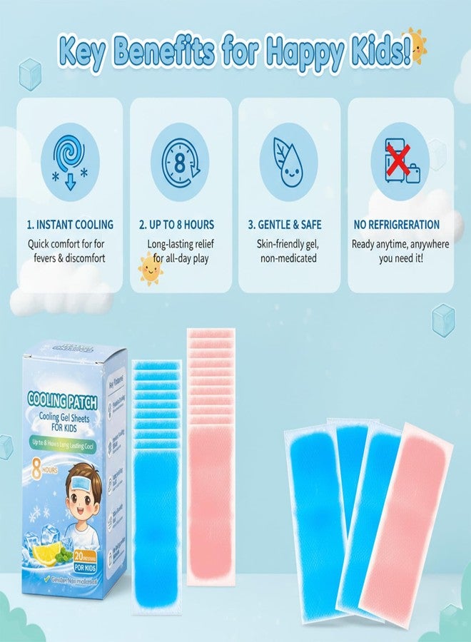 Ruheaou 20 Sheets Kid Fever Patches for Kids Fever Discomfort & Pain Relief, Cooling Relief Fever Reducer, Soothe Headache Pain, Pack of 20 - Image 2