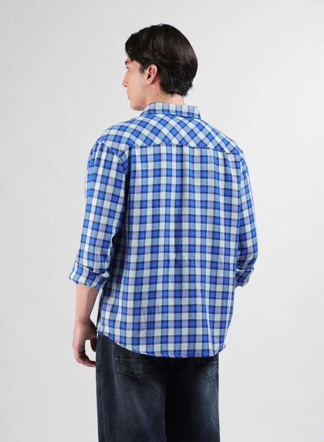 The Indian Garage Co Men Relaxed Fit Checked Cutaway Collar Full Sleeves Shirt