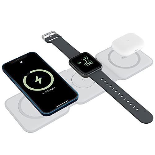 Ambrane 3-in-1 Wireless Charger with 20W BoostedSpeed™, Foldable Design, Multi Layers of Protection, Wide Compatibility (AeroSync Tripad, White) - Image 1