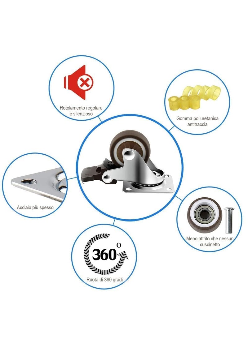 THOISEWELT THOISEWELT 32mm Caster Wheels Rubber Castor with Brake 360 Degree Rotation Top Plate Swivel Casters for FurnitureSofaBedTrolly Table and Tool box 200 kg Capacity Pack of 4 Brack Wheel  - Image 4