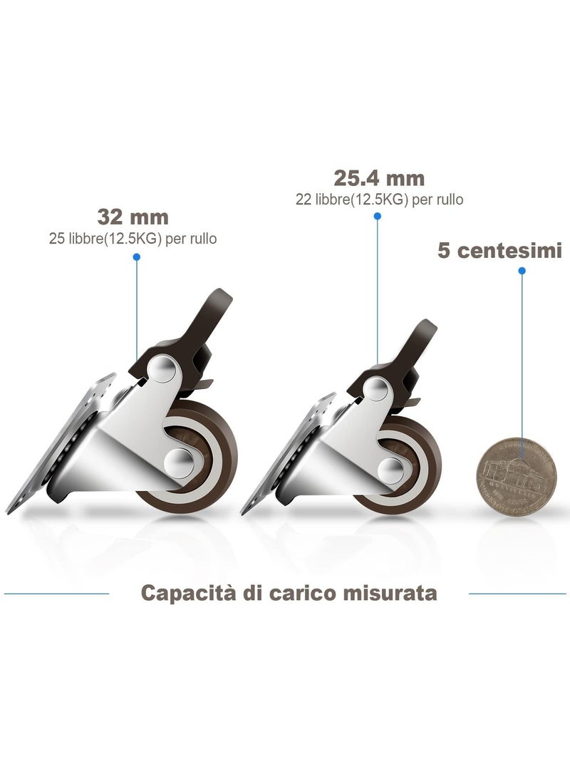 THOISEWELT THOISEWELT 32mm Caster Wheels Rubber Castor with Brake 360 Degree Rotation Top Plate Swivel Casters for FurnitureSofaBedTrolly Table and Tool box 200 kg Capacity Pack of 4 Brack Wheel  - Image 2