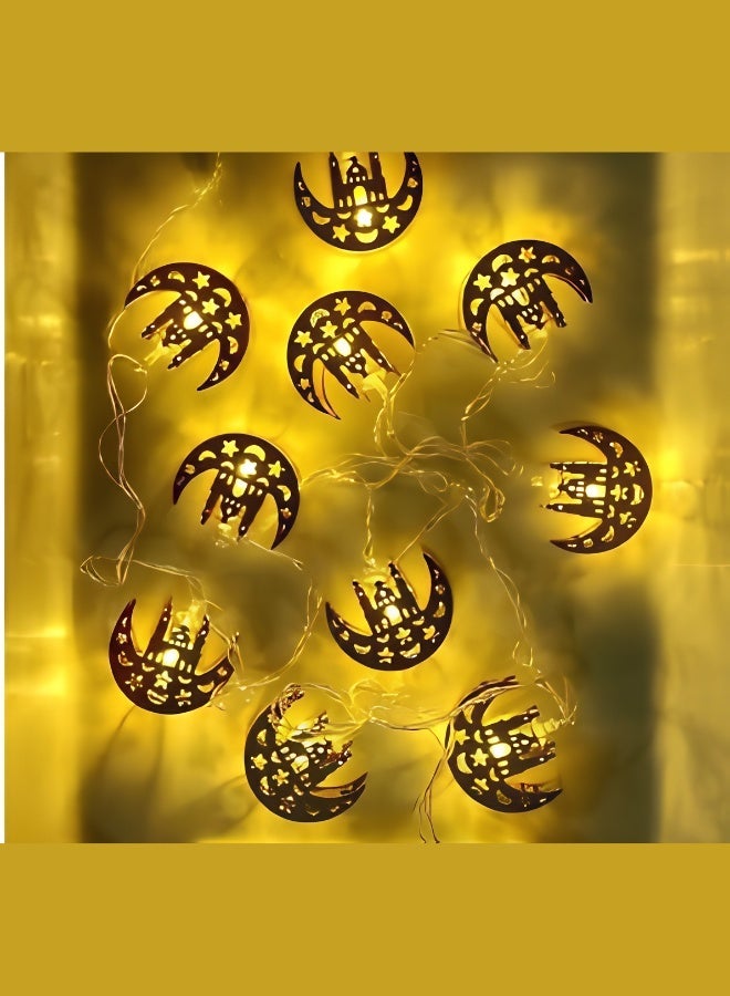 True Light Ramadan Illuminating String Lights Premium Golden Crescent Moon Design 220V Ideal For Festive Holiday Celebrations And Warm Home Decoration - Image 1