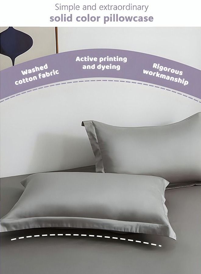 2 Piece 100% Cotton Soft Breathable Pillowcase Standard Size 48*74cm Solid Color Comfortable Sleep Durable Wrinkle Resistant Pillowcase Grey - Image 4