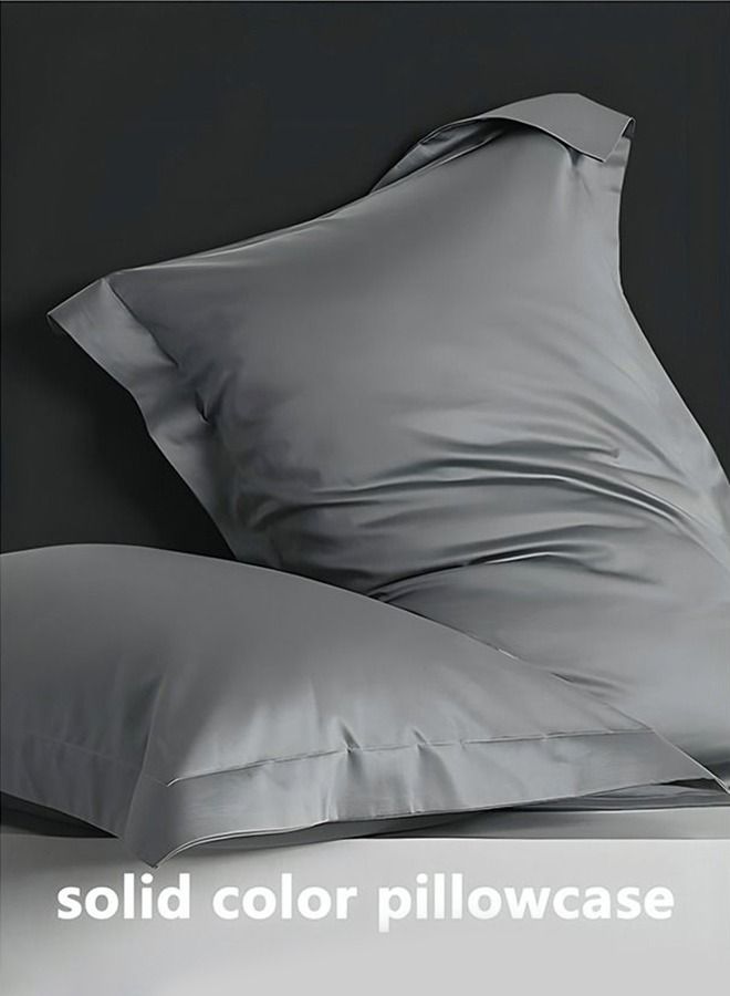 2 Piece 100% Cotton Soft Breathable Pillowcase Standard Size 48*74cm Solid Color Comfortable Sleep Durable Wrinkle Resistant Pillowcase Grey - Image 3