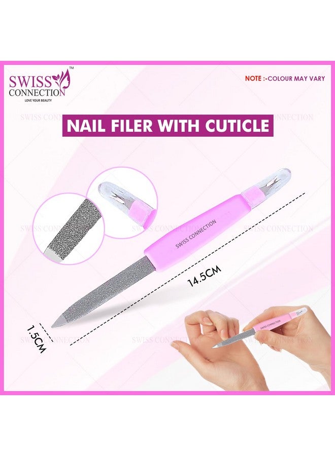 Swiss Connection 2 in 1 Nail Filer With Cuticle Remove | Stainless Steel | Multipurpose & Reusable & Durable | For Men & Women Multicolor(Pack of 4) - Image 3