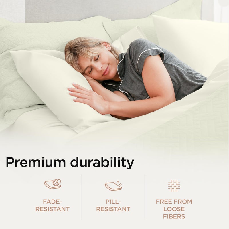 Threadmill ملاءات قطنية فاخرة من Threadmill Supima فاخرة بكثافة 1200 خيط، ملاءات قطنية ناعمة 100% لسرير كامل الحجم، 4 قطع من ملاءات السرير العاجية، مجموعة كاملة من ملاءات السرير ذات الجيب العميق بجودة الفنادق من فئة 5 نجوم - Image 4