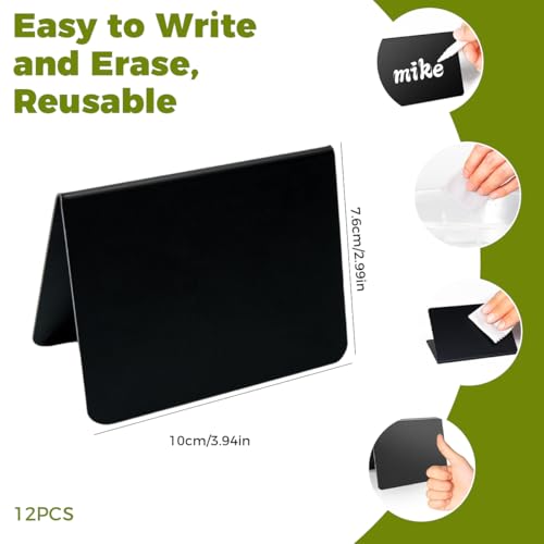 Climberty® 12Pcs Mini Chalkboard Signs, Blank Dry-Erase Message Boards for Buffet, Banquet, Cafe & Food Display, Double-Sided Triangle Table Stands, 100x75mm, with Pen & Microfiber Wipe Cloth - Image 2