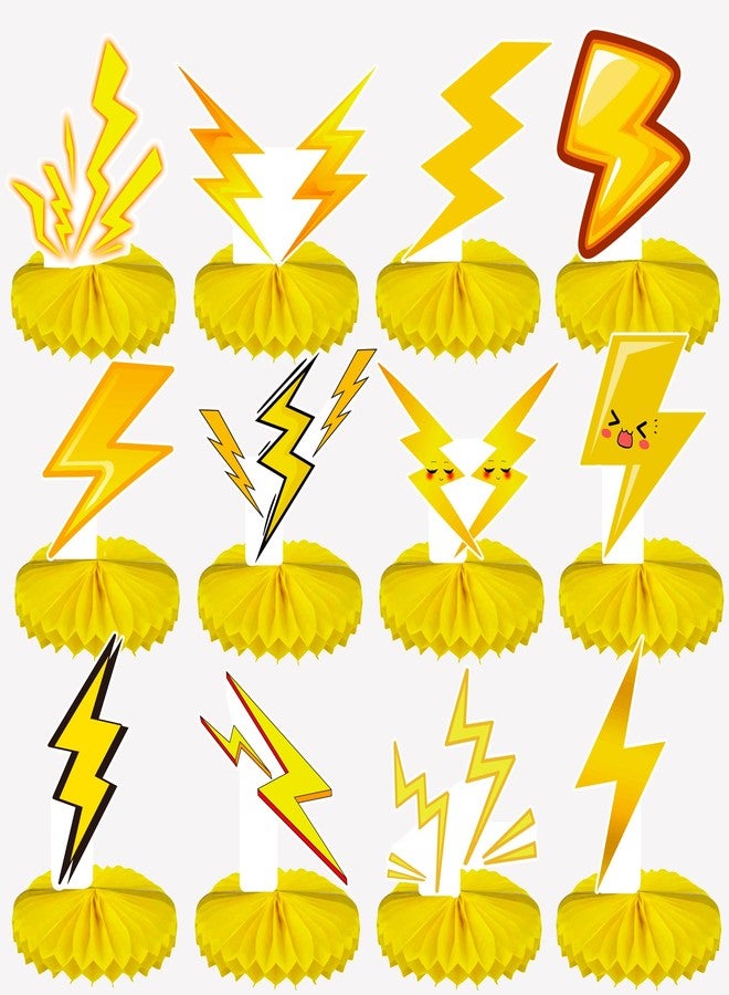 PIBIPAID 12 Lightning Bolt Honeycomb Centerpieces Decorations - for Flash Weather Birthday Gender Reveal Baby Shower Party Favors Supplies Decorations - Image 1