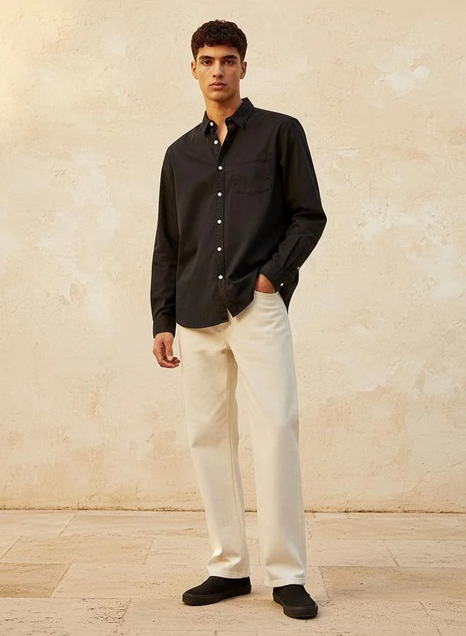 Lee Cooper BLACK Lee Cooper Regular Fit Collared Long Sleeves Shirt for Men | Best Price UAE