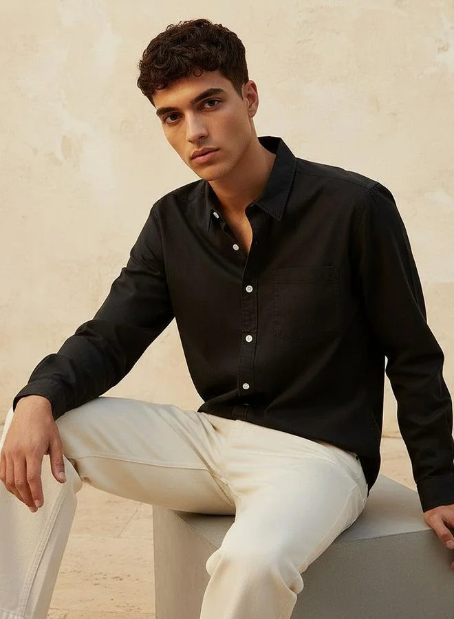 Lee Cooper BLACK Lee Cooper Regular Fit Collared Long Sleeves Shirt for Men | Best Price UAE