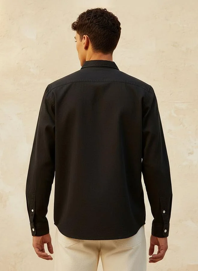Lee Cooper BLACK Lee Cooper Regular Fit Collared Long Sleeves Shirt for Men | Best Price UAE