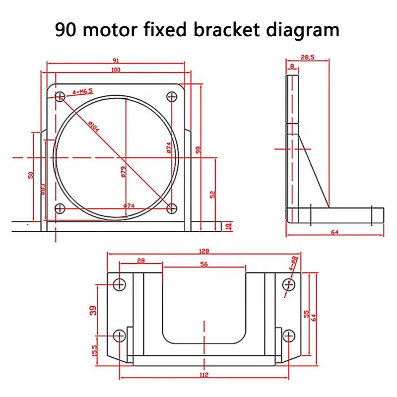 Solid Aluminum Motor Mounting Bracket 90 by 90 with 4 Hole Base for High Impact Machinery - Image 5
