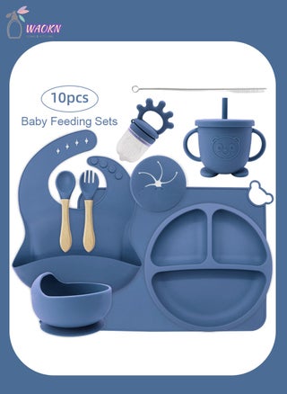 10 Pcs Baby Silicone Tableware Set Special For Infants To Eat Their Own Training Tableware Set Including Complementary Food Bowl Sippy Cup Dinner Plate Bib Fork And Spoon(Dark Blue) - pzsku/Z553AFDF1BDA6DC8CE65CZ/45/_/1712469851/3aa9a24c-7a09-44b5-bf69-eea9bf4ebd27