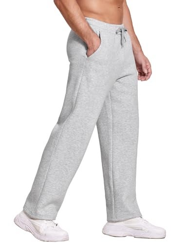 Deyeek Men's Fleece Lined Sweatpants Open Bottom Sweat Pants with Pockets Straight Leg Gym Sweats Baggy Grey Sweatpants Men - Image 1