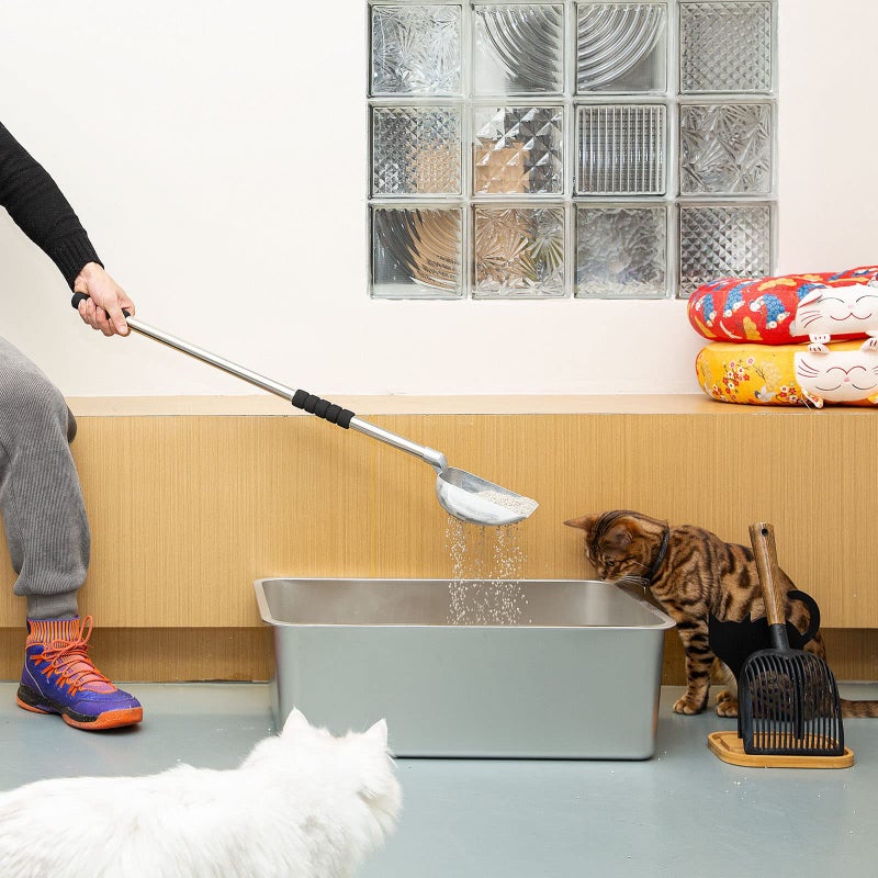 Yangbaga Metal Cat Litter Scoop with Deep Shovel&Long Handle,Detachable Stainless Steel Non-Stick Litter Sifter with Foam Padded Grip, No Bending Back Heavy Duty Cat Litter Scooper - Image 2