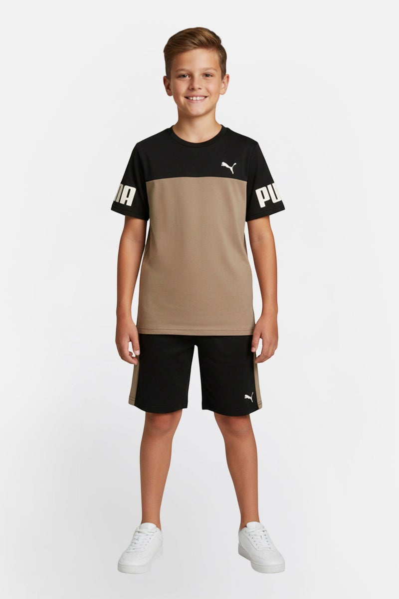 PUMA طقم تي شيرت وسروال قصير للأطفال الأولاد 2 قطعة بشعار العلامة التجارية، متعدد الألوان - Image 1