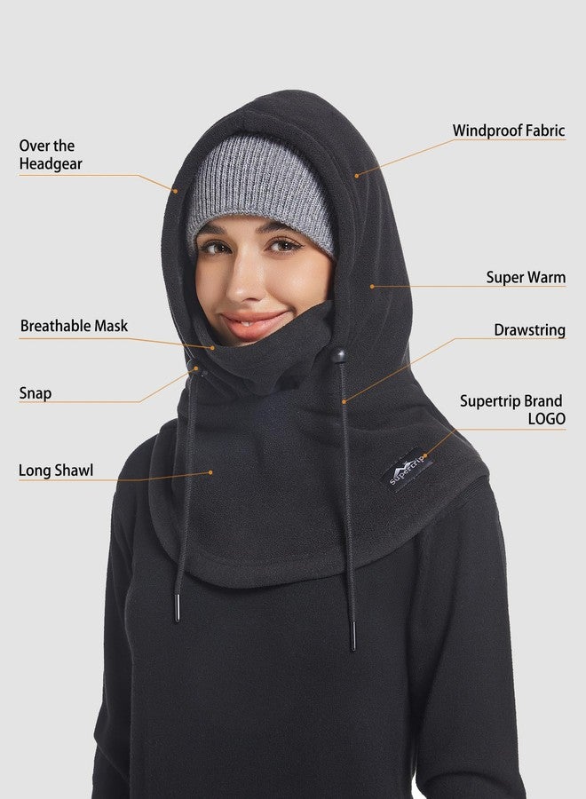 Supertrip Balaclava Fleece Ski Mask for Women Men, Warm Sherpa Hood Windproof Face Mask Neck Scarf Helmet Hood for Cold Weather Winter Black - Image 4