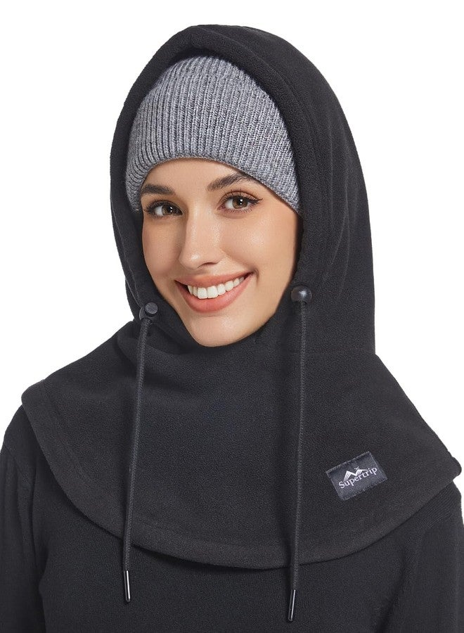 Supertrip Balaclava Fleece Ski Mask for Women Men, Warm Sherpa Hood Windproof Face Mask Neck Scarf Helmet Hood for Cold Weather Winter Black - Image 1