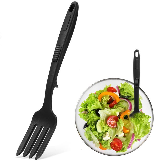 10 IN 1 SILICONE FLEXIBLE FORK 11 INCH COOKING TOOLS AND UTENSILS HEAT RESISTANT COOKING FORK DISHWASHER MIXES INGREDIENTS MASHES FOOD WHISKS EGGS BAKING MIXING MADE EASY BLACK