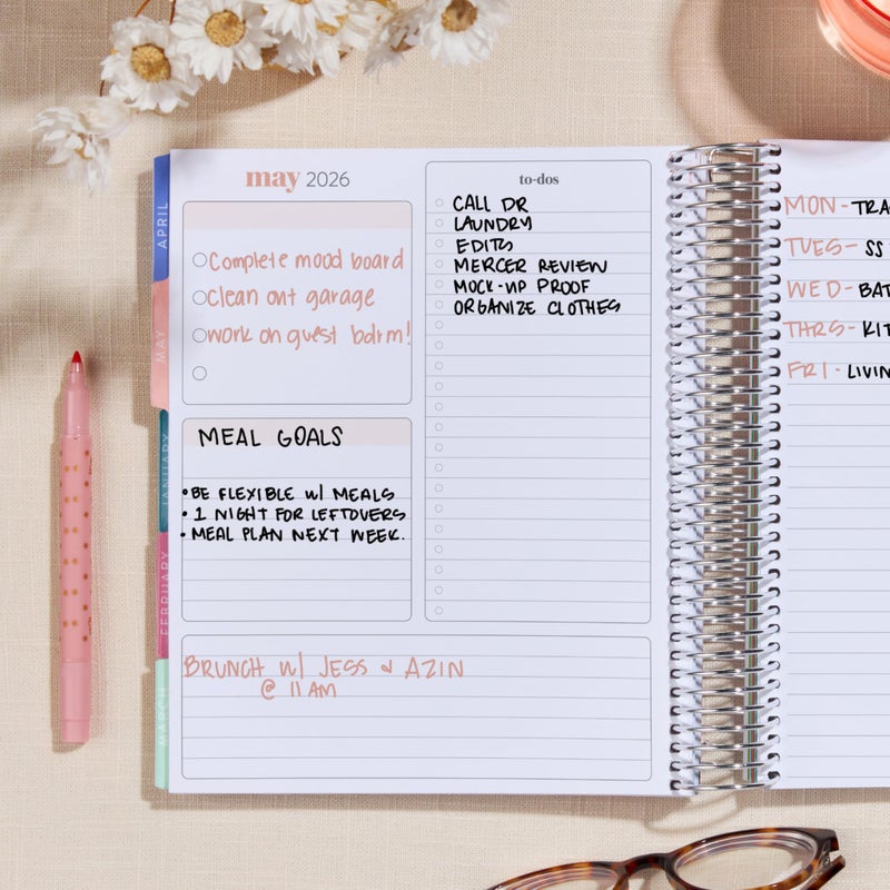 Erin Condren 12-Month Spiral Life Planner (Jul 2025 - Jun 2026), 7â€x9â€ Weekly and Monthly Planner, 80 Lb. Text Weight Paper, Bouquet Wallpaper Covers, Hexagon Theme, Horizontal Layout, Platinum Coil - Image 4