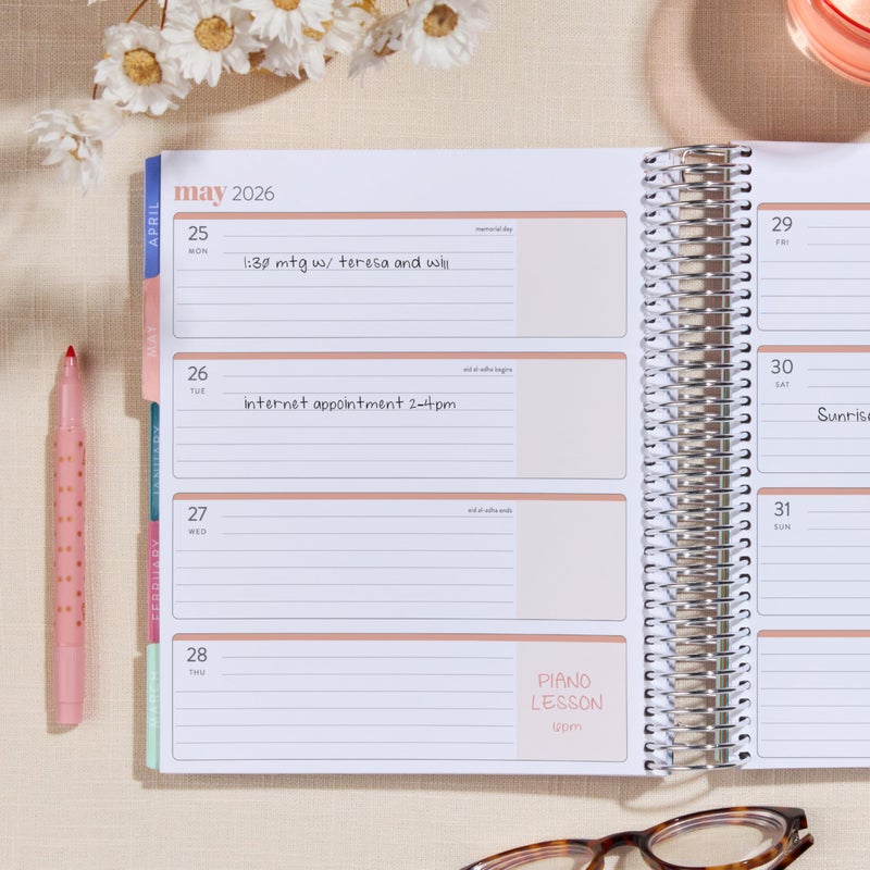 Erin Condren 12-Month Spiral Life Planner (Jul 2025 - Jun 2026), 7â€x9â€ Weekly and Monthly Planner, 80 Lb. Text Weight Paper, Bouquet Wallpaper Covers, Hexagon Theme, Horizontal Layout, Platinum Coil - Image 2