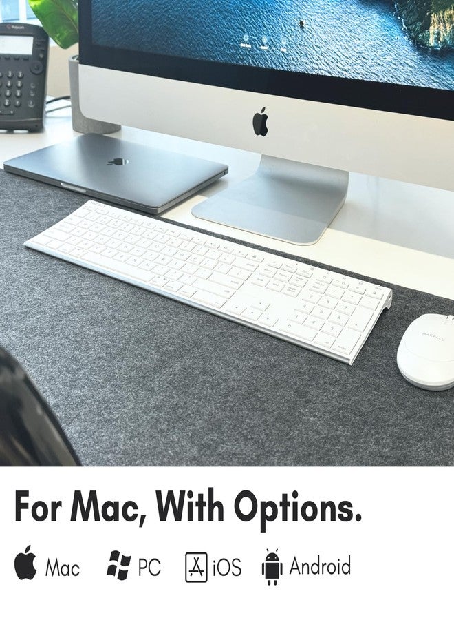 ماكالي لوحة مفاتيح ماكالي اللاسلكية بتقنية البلوتوث لأجهزة ماك - متوافقة مع لوحة مفاتيح أبل أو ماك بوك برو/إير، آي ماك - متعددة الأجهزة، حتى 3 أجهزة مع 110 مفاتيح، 20 اختصار، لوحة مفاتيح رقمية، وقابلة لإعادة الشحن - أبيض - Image 2