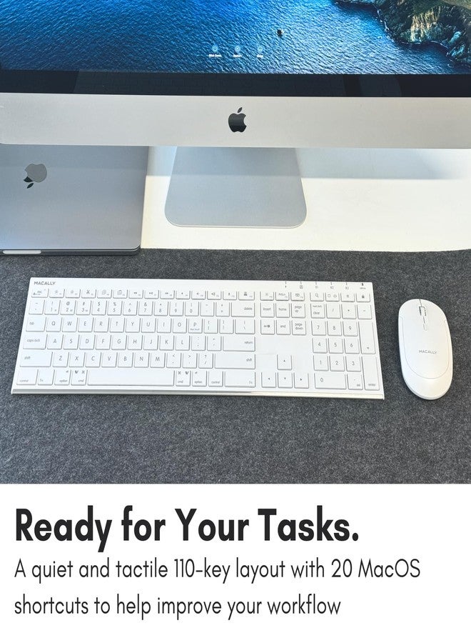 ماكالي لوحة مفاتيح ماكالي اللاسلكية بتقنية البلوتوث لأجهزة ماك - متوافقة مع لوحة مفاتيح أبل أو ماك بوك برو/إير، آي ماك - متعددة الأجهزة، حتى 3 أجهزة مع 110 مفاتيح، 20 اختصار، لوحة مفاتيح رقمية، وقابلة لإعادة الشحن - أبيض - Image 5