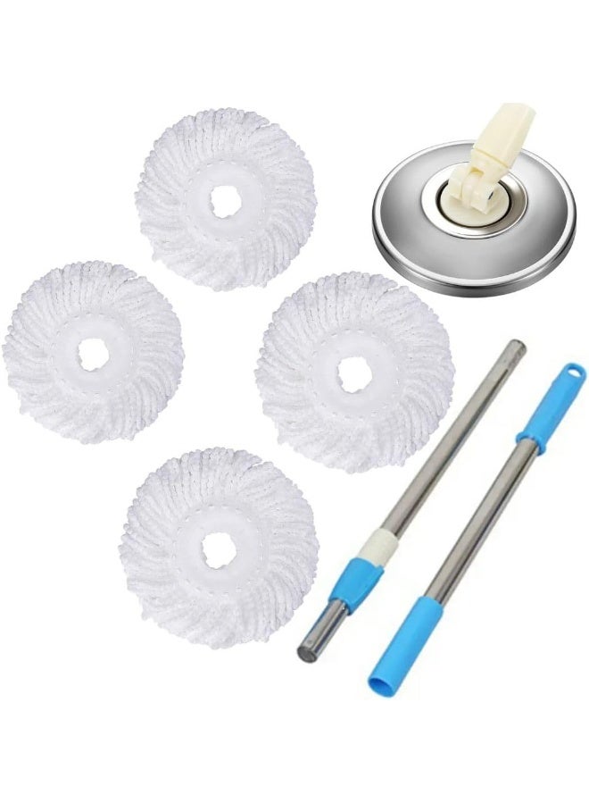 Zalcoon Spin Mop Heads Replacement (Pack of 4), Handle & Base Compatible with Spin Mop & Bucket set, Spin Mop Handle & Head Replacement for Floor Cleaning, Round Shape (White) - Image 1