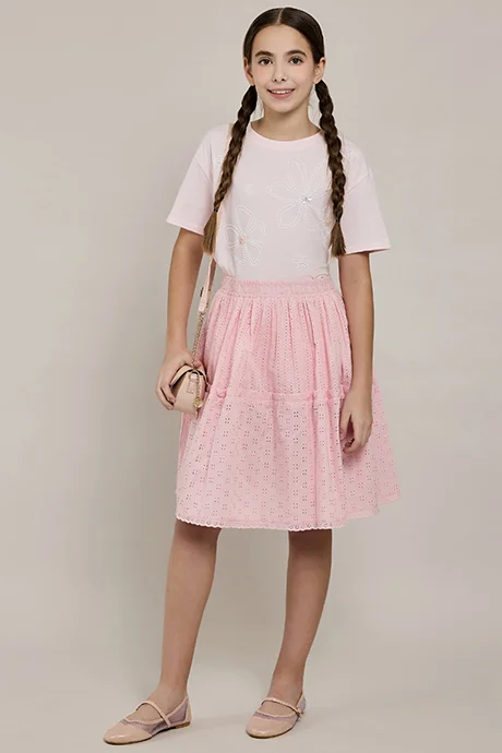 أر أند بي Embroidered T-Shirt with Crew Neck and Short Sleeves